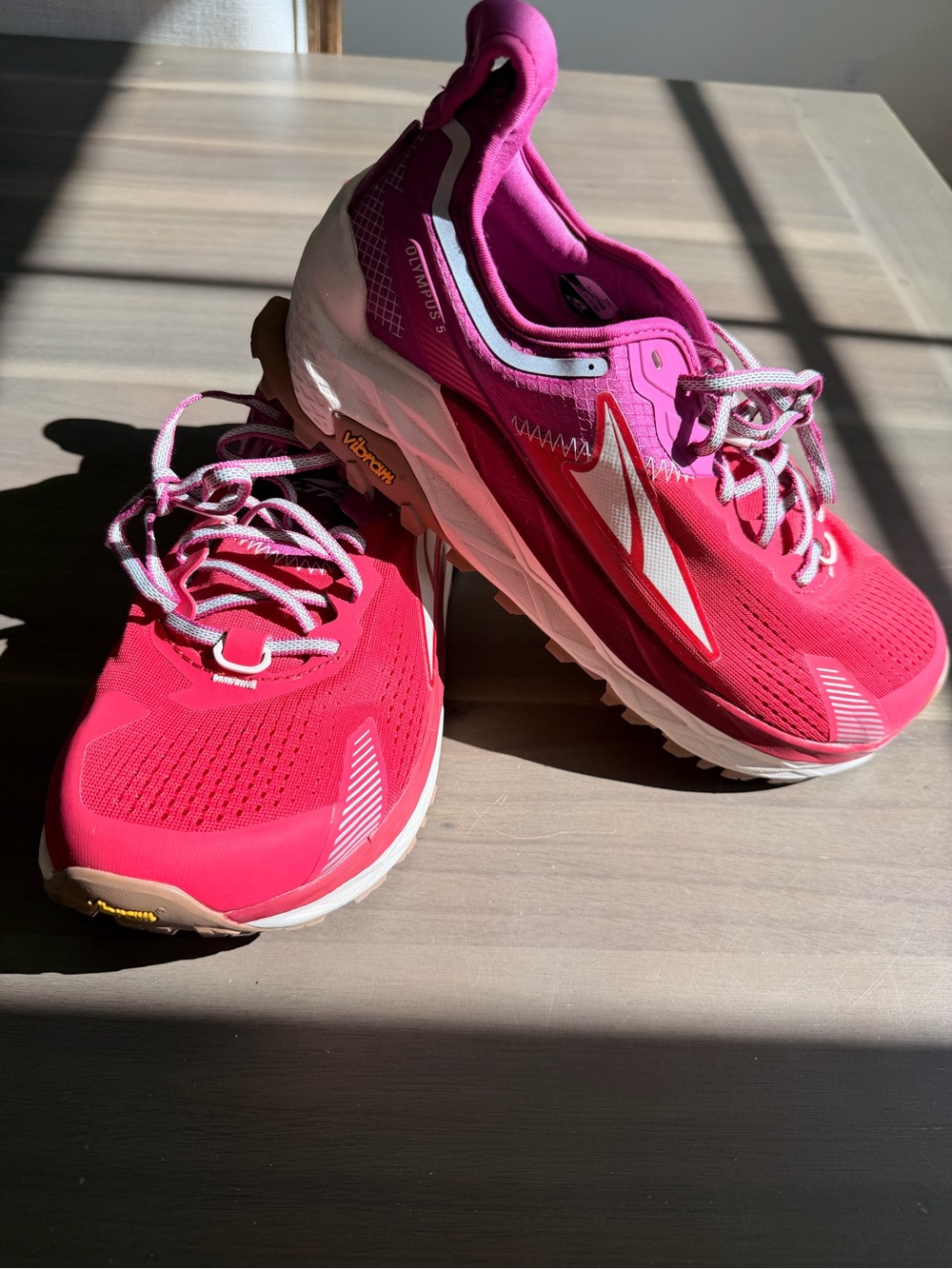 Altra Olympus 5 Women’s Bright Pink/Red Trail Running Shoes with White Accents